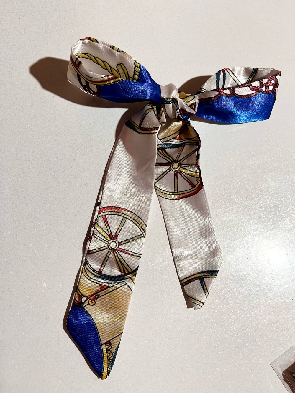 Classic Carriage Wheel and Ropes Scarf Royal Blue Cream and Gold
